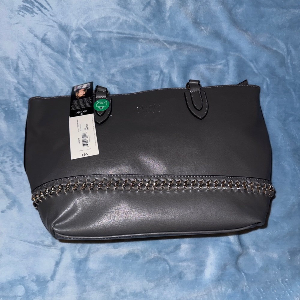 NWT Nicole Miller Gray Bag with Whipstitch Detail